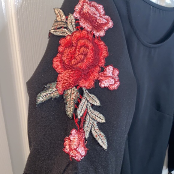 Black Top with Rose Appliqué - Picture 4 of 5